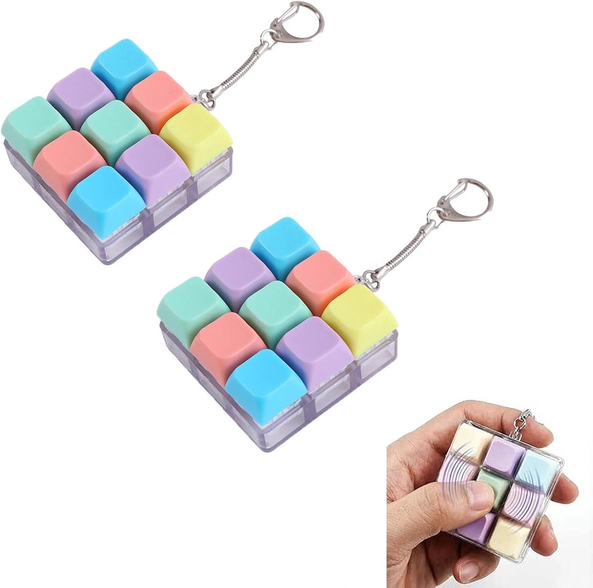 2 Stuks 9-Toetsen Fidget Toetsenbord – Klikschakelaar Stressverlichting Fidgets, Draagbare Sleutelhanger Toetsenbord voor ADHD Angst, Leuk Bureau Speelgoed voor Gamers & Kantoormedewerkers