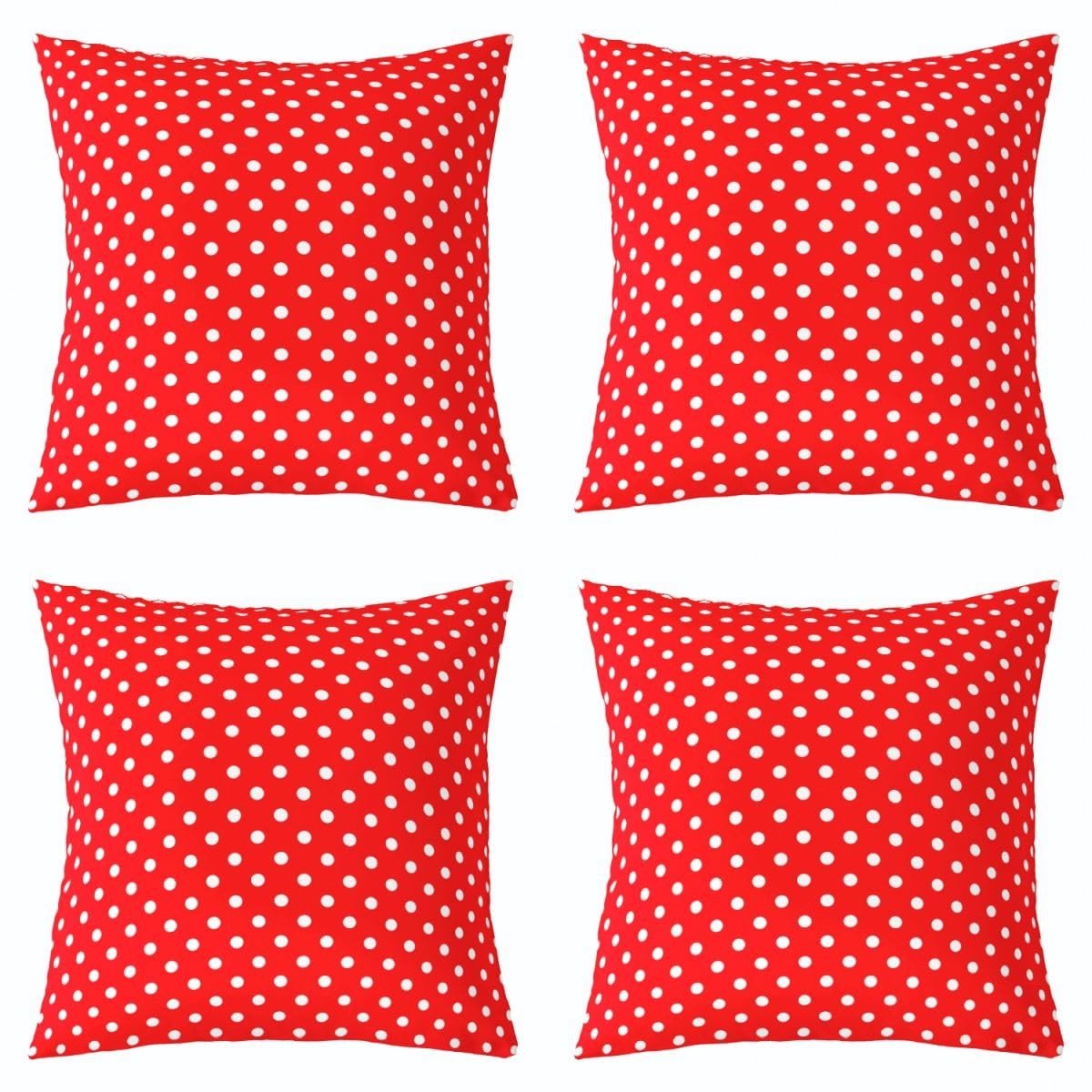 Omgoods - Polka Stippen Kussenhoezen Set van 4 - Rood en Wit