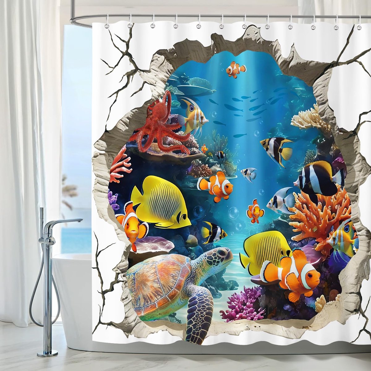 Omgoods - Tropisch Douchegordijn met Zeeleven 180x180cm