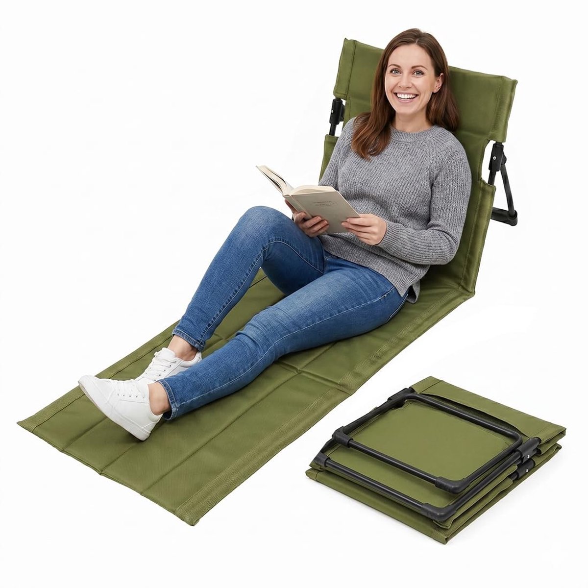 Omgoods - Vouwbare Strandmat met Verstelbare Rugleuning