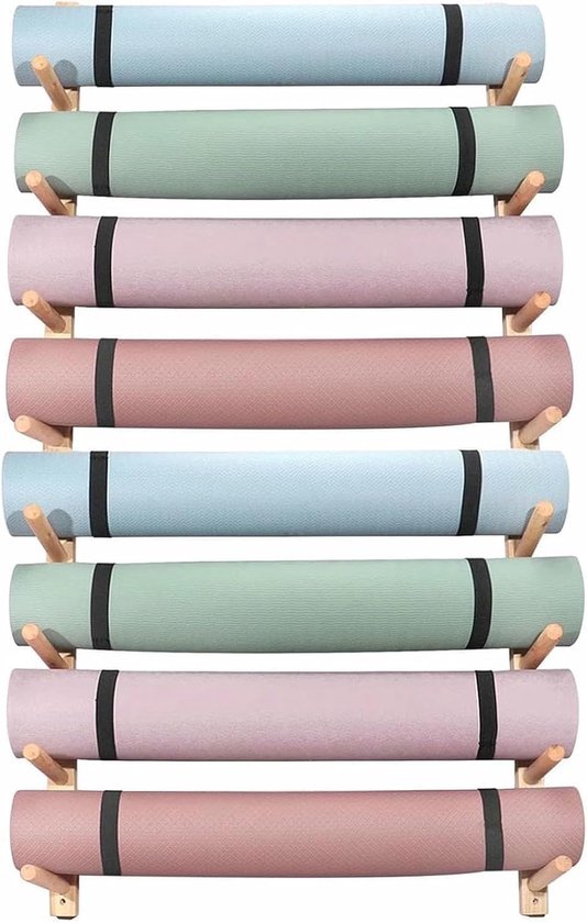 Yogamat Opbergrek - Fitness Organizer - Thuis Sporten - Massief Houten Constructie - Meerdere Lagen - Houtkleur van Yogamat — afbeelding 5