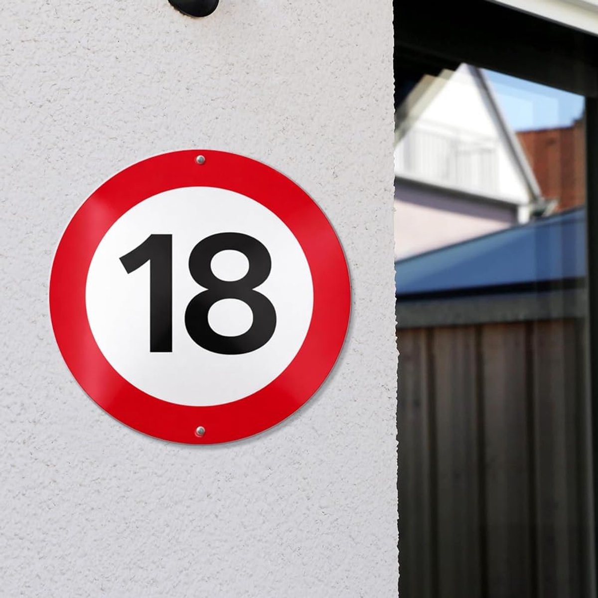 Snelheidslimiet 18 km/u – Ø 30 cm Rond Aluminium Bord – Geschikt voor Buitengebruik en 18e Verjaardagsfeestjes