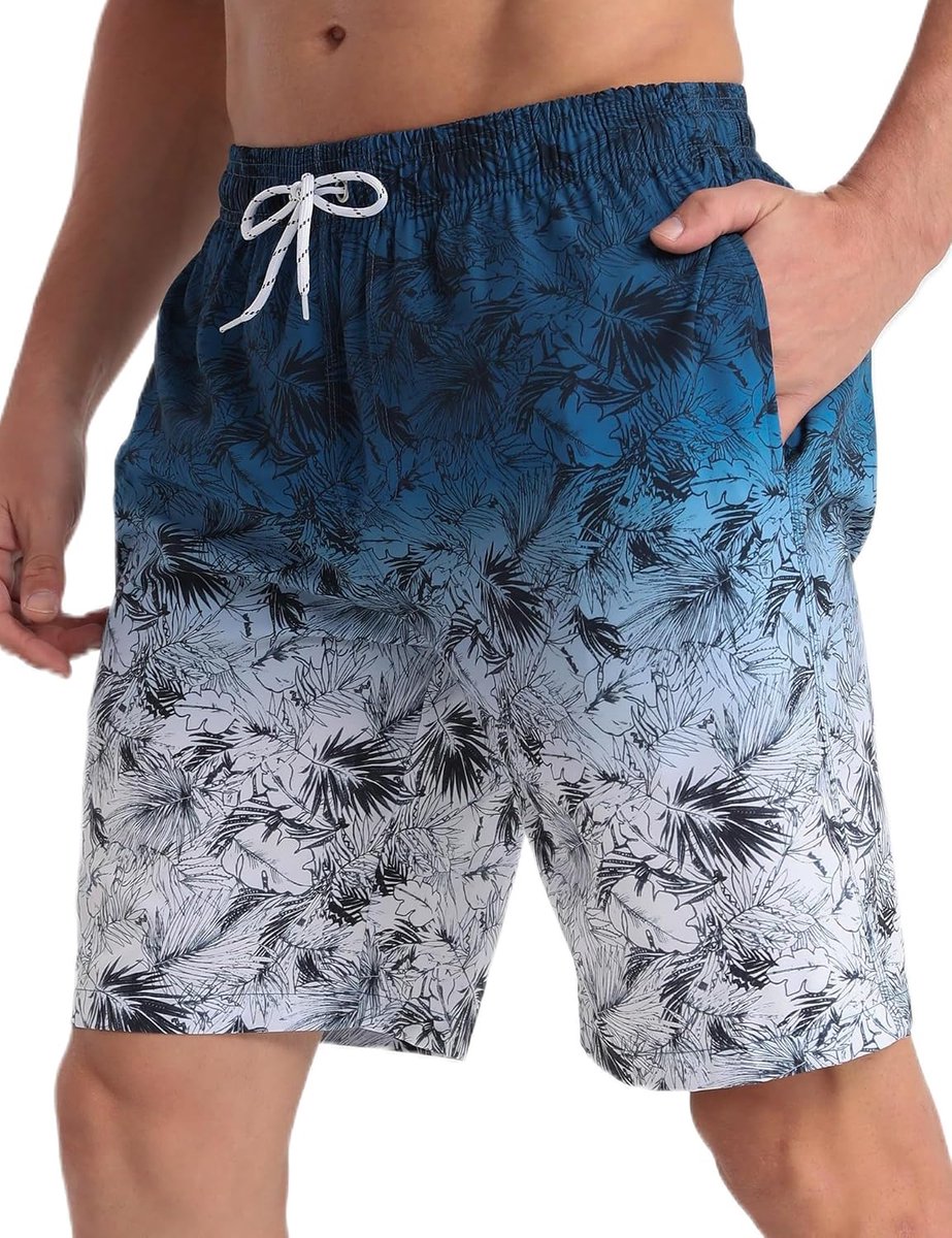 Heren Zwemshort Zee Surf Zwembroek Print Hawaiian Zomer Groot Sneldrogend Met Mesh Voering verloopblauw MK307 XXL