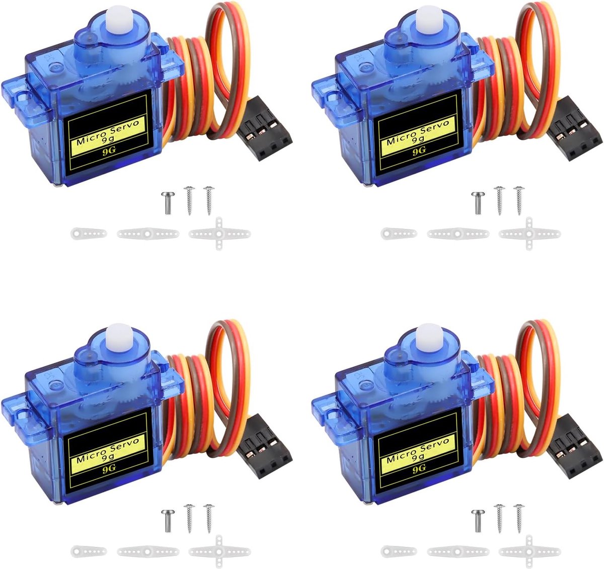Microservomotorset, 4 stuks, 9G, microservo-motor, micro-servo-motor, voor kleine RC-helikopter/drone/robotarm/handservomotor, compatibel met Arduino
