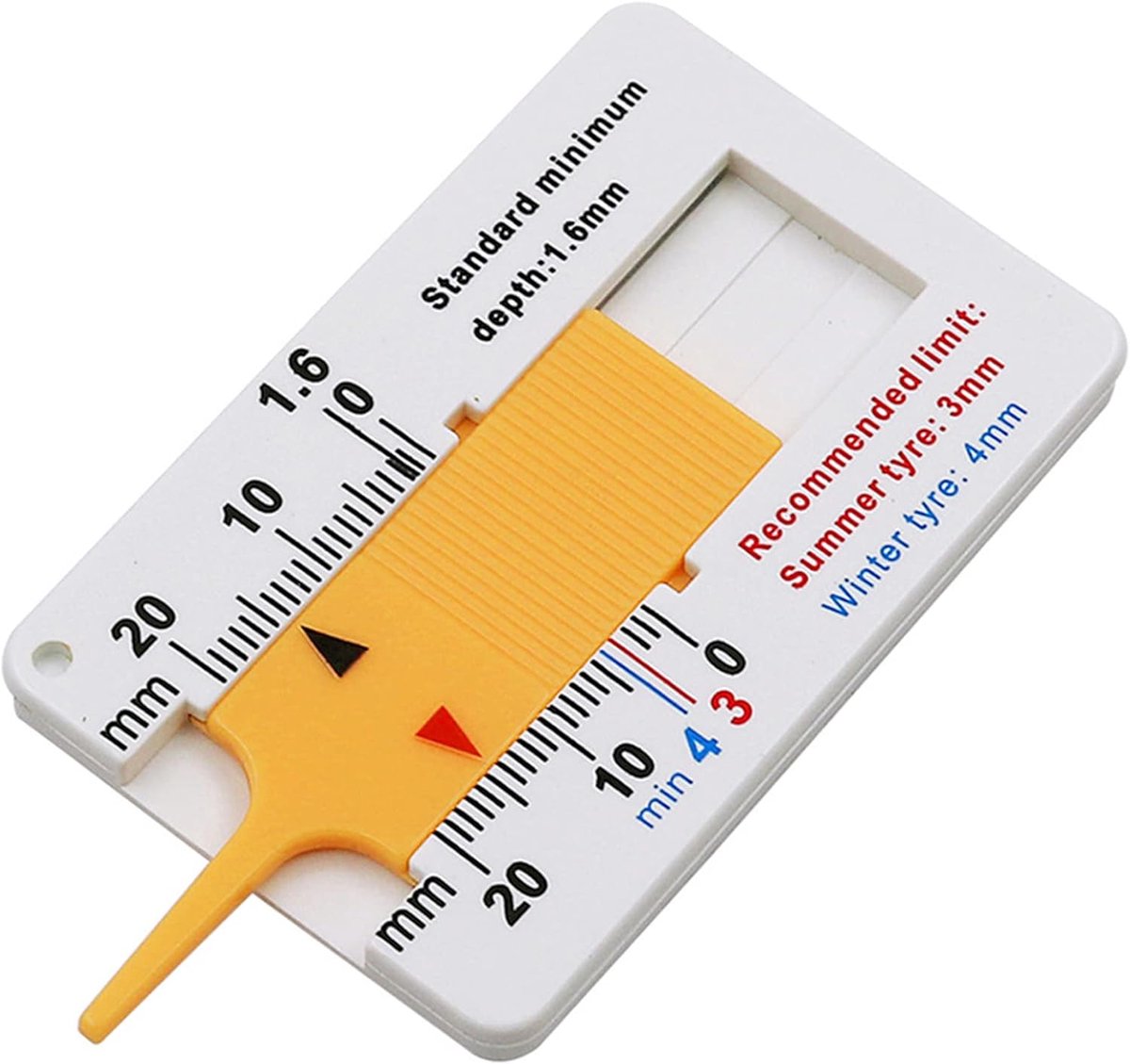 0-20 mm, kunststof dieptemeter voor banden, meetbereik, profieldieptemeter, draagbare dieptemesschuif, profieldiepte-meetapparaat [1 stuk]
