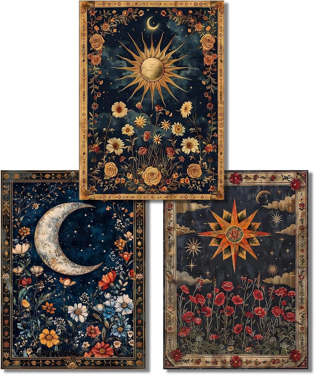 Diamond Painting Volwassenen, 3 stuks 5D Diamond Painting Afbeeldingen Hemellichamen voor Beginners, Zon Maan Sterren Diamond Art, DIY Diamant Schilderij voor Ontspanning en als