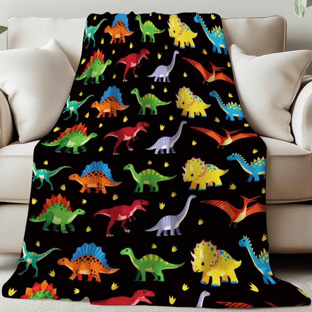 Omgoods - Gekleurde Tyrannosaurus Rex Deken 150x130cm - Zacht Flanel Bedsprei
