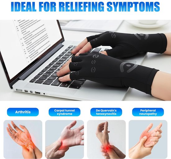 handschoenen, 1 paar vingerloze artrose compressiehandschoenen voor dames en heren, ademende compressiehandschoen voor de hand ter verlichting van tendinitis, carpaal tunnel en gewrichtspijn — afbeelding 2