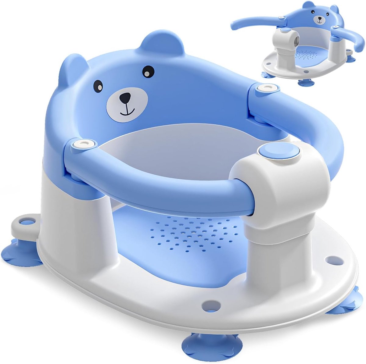 Badkuipzitje voor kinderen vanaf 6 maanden, antislip badzitje met 4 zuignappen en babykussen, draagbare douchestoel voor douche of bad, blauw