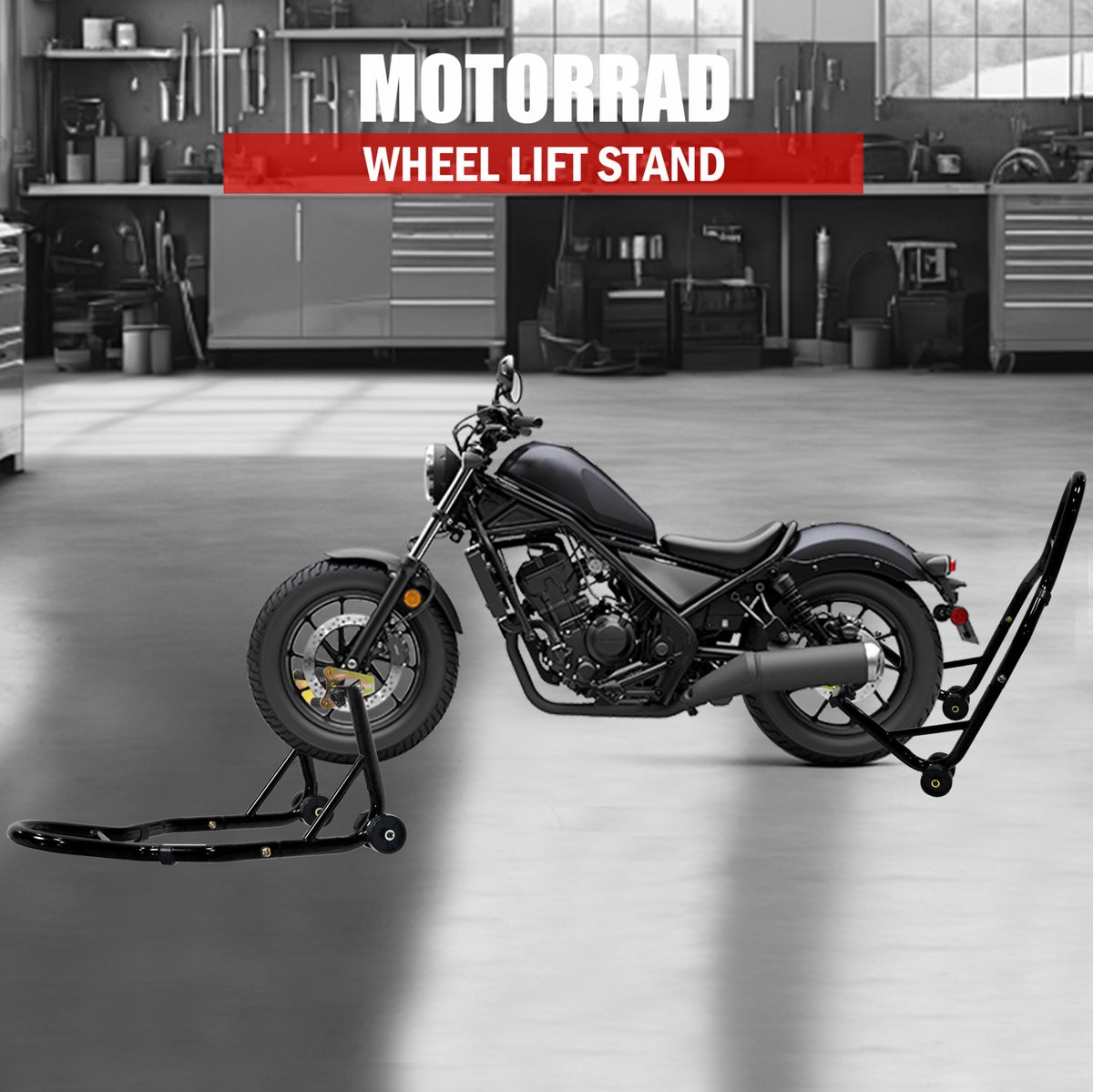 REDOM - Motorfiets wheel lift stand - Voor- en achterstandaard - Stalen constructie - Voor onderhoud en opslag - Zwart - 78 x 39 x 35 cm