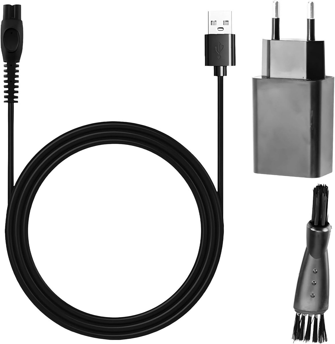 SnelShoppen - 5V USB Oplader met Oplaadkabel en Reinigingsborstel voor Scheerapparaten, Trimmers en Multigroom Series - Geschikt voor QP2724, QP2734,