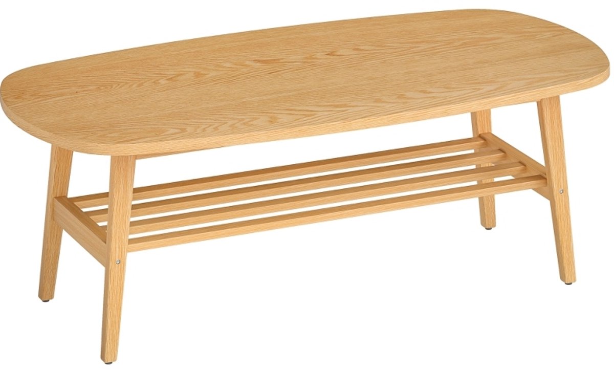 MIVRAY Salontafel - Ovaal Ontwerp Met Opbergrek - Voor Woonkamer En Thuiswerk - Hout - Naturel Hout - 120 X 60 X 42 Cm