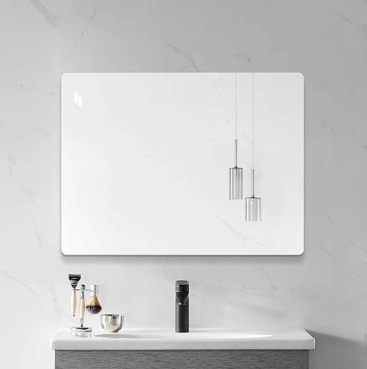 Badkamerspiegel Wandspiegel 100 x 75 cm Zonder Lijst Glas Zilver Rechthoek Voor Binnen Met Veiligheidsfolie