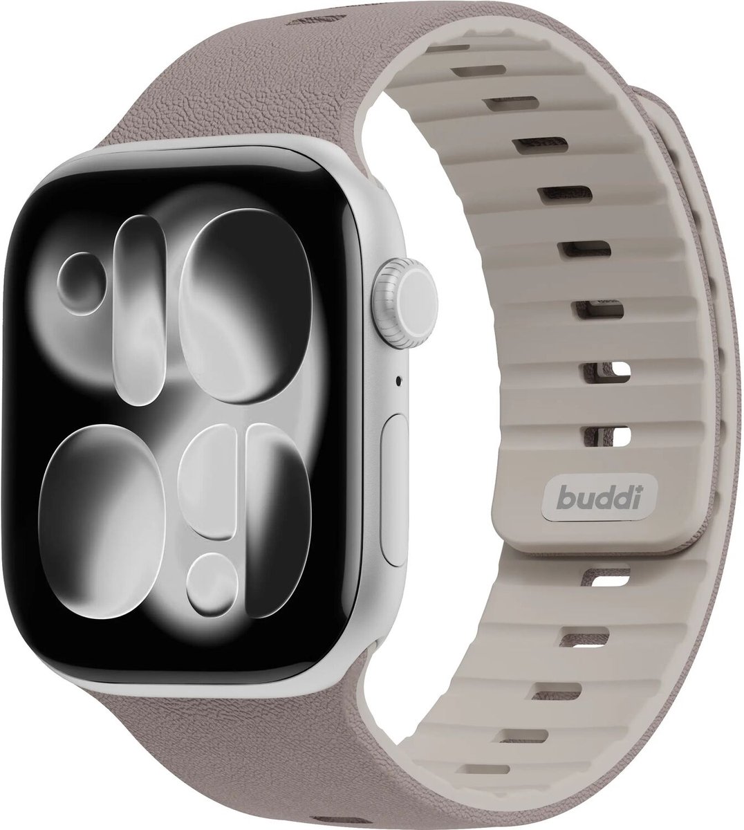 Buddi Luno Magnetisch Apple Watch Bandje - Geschikt voor Apple Watch 42mm (Series 11/10), 41mm (Series 9/8/7), 40mm (Series 6/5/4/SE 1/2/3), 38mm (Series 3/2/1) - Siliconen - Taupe