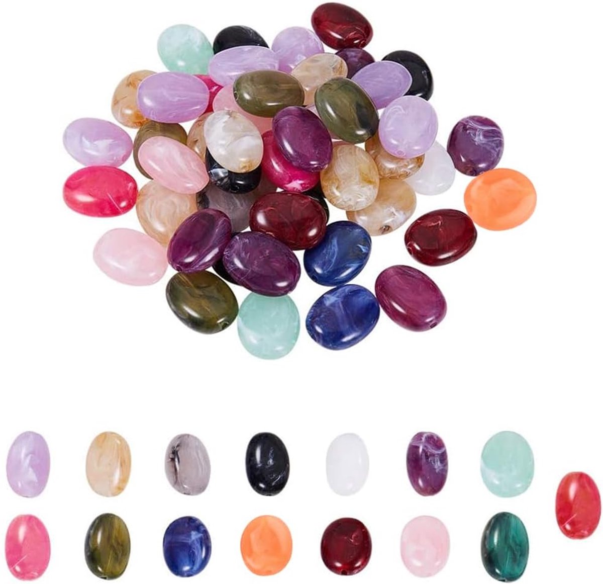 Elite 150 stuks 15 kleuren ovale imitatie edelsteen spacer kralen acryl kralen losse kralen voor ketting oorbellen armband hanger sieraden maken