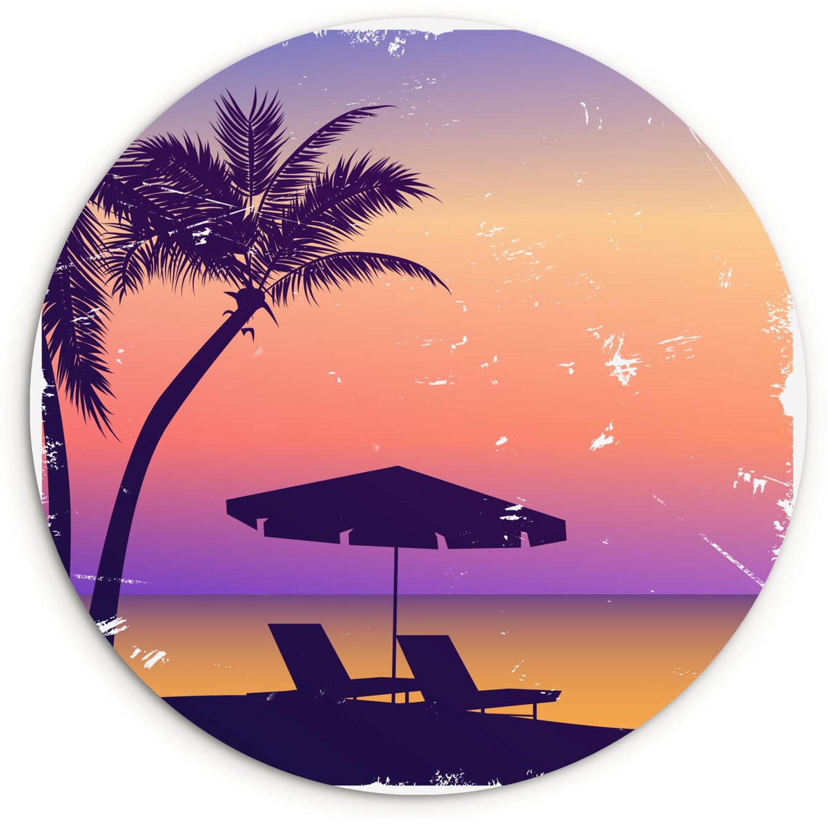 WallCircle® Wandcirkel 60x60 cm - Muurcirkel Strandstoel - Parasol - Nacht - Waterverf - M