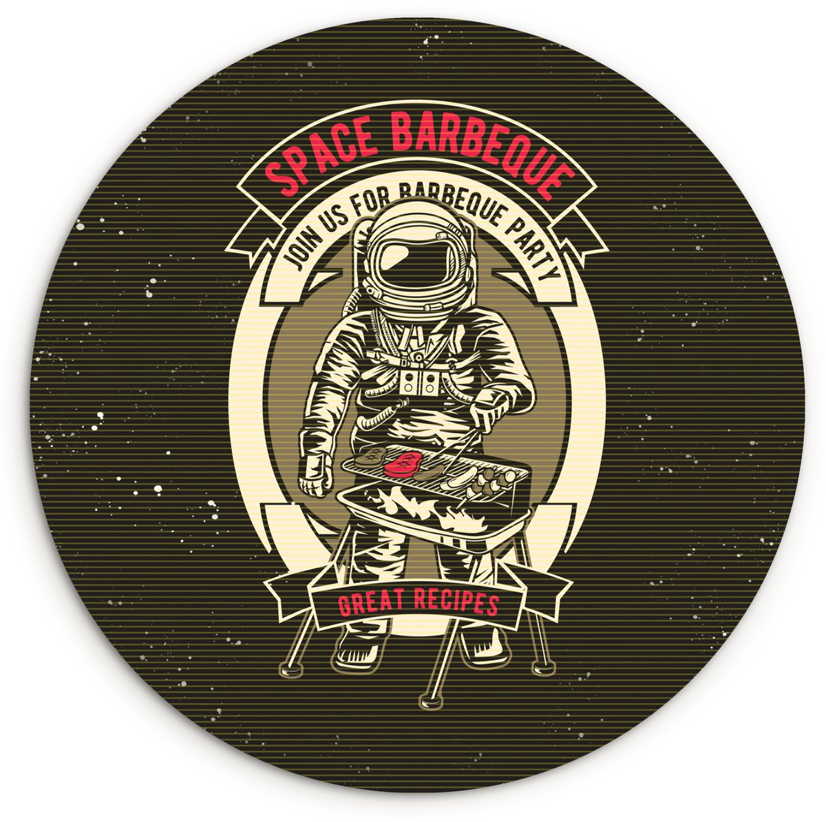 WallCircle® Wandcirkel 30x30 cm - Muurcirkel Vintage - Astronaut - BBQ - Muurdecoratie woo