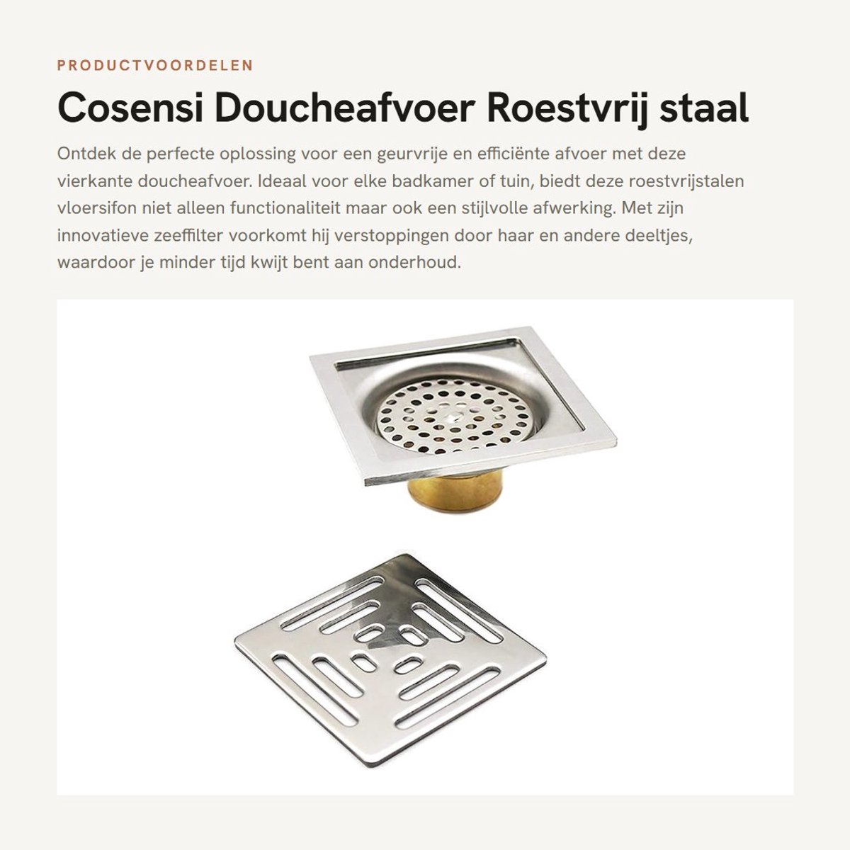 Dailygoods- Doucheafvoer Anti-geur - Doucheafvoerkap Haarvanger - Vloersifon - Roestvrij Stalen Afvoer - Eenvoudig te Installeren - 100 mm x 100 mm - Vloerafvoer