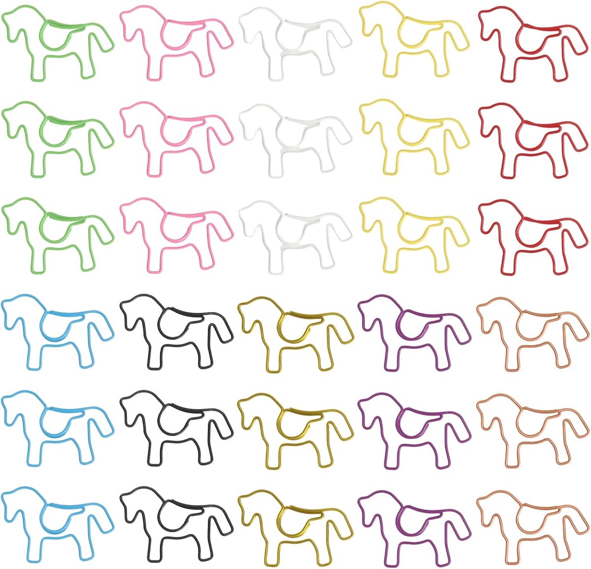30 stuks paperclips paardenvorm – kleurrijke creatieve paperclips in paardenmotief, ideaal voor bladwijzers, notities, ansichtkaarten, school en kantoor, metalen klemmen 3,8 × 2,7 cm