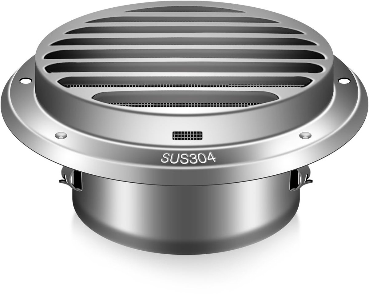 Dailygoods- Ventilatierooster 120 mm - Roestvrij Staal - Rond - Afvoerluchtrooster - Insectenbescherming - Gepolijst oppervlak - Afvoerrooster