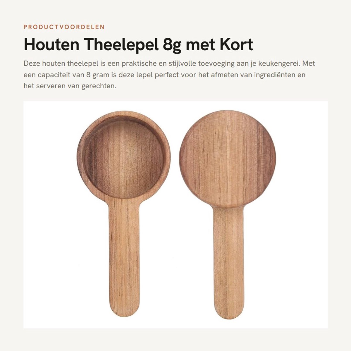 Dailygoods- Theelepel Houten 8g - Maatlepel - Lichtgewicht - Duurzaam - Keuken - Gezond materiaal