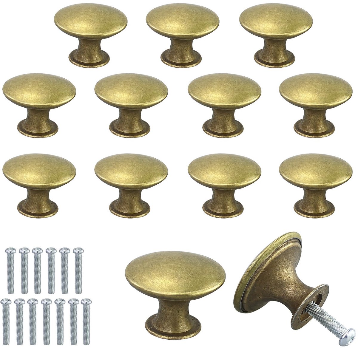 Dailygoods- Kastdeurknoppen 13 stuks - Vintage Gouden Paddenstoel - Ronde Meubelknoppen - Enkel Gat - Hoogwaardige Hardware - Diameter 30 mm