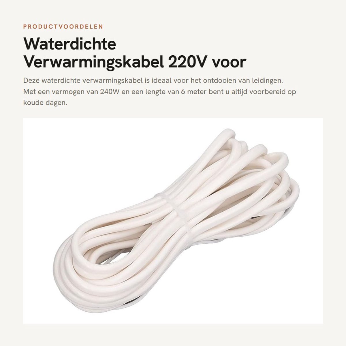 Dailygoods - Waterdichte Verwarmingskabel 220V voor Ontdooien van Leidingen, 6m