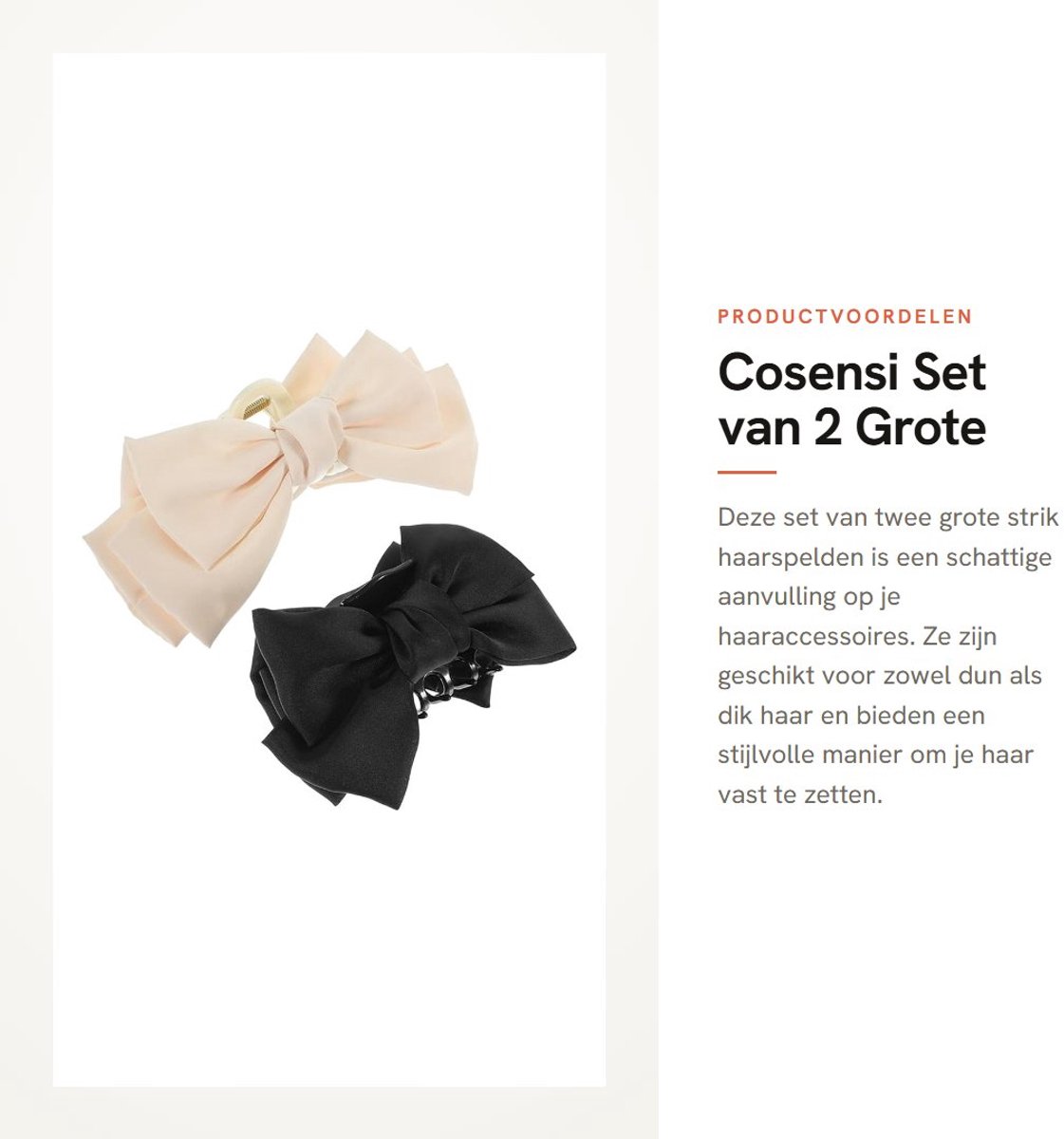 Dailygoods- Haarspelden Grote Strik - 2 Stuks - Klauwclips - Zwart/Wit - Geschikt voor Dun/Dik Haar - Materiaal: Stof/Kunststof - Haarklem