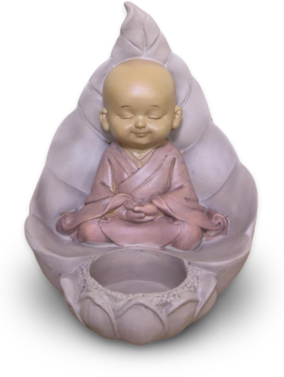 CH02 Boeddha beeldje kandelaar theelichthouder decoratie feng shui geluksbrenger object cadeau-idee zen hoogte: 13 cm kleur beige en oudroze-Zen'Light, polyresin, CH2