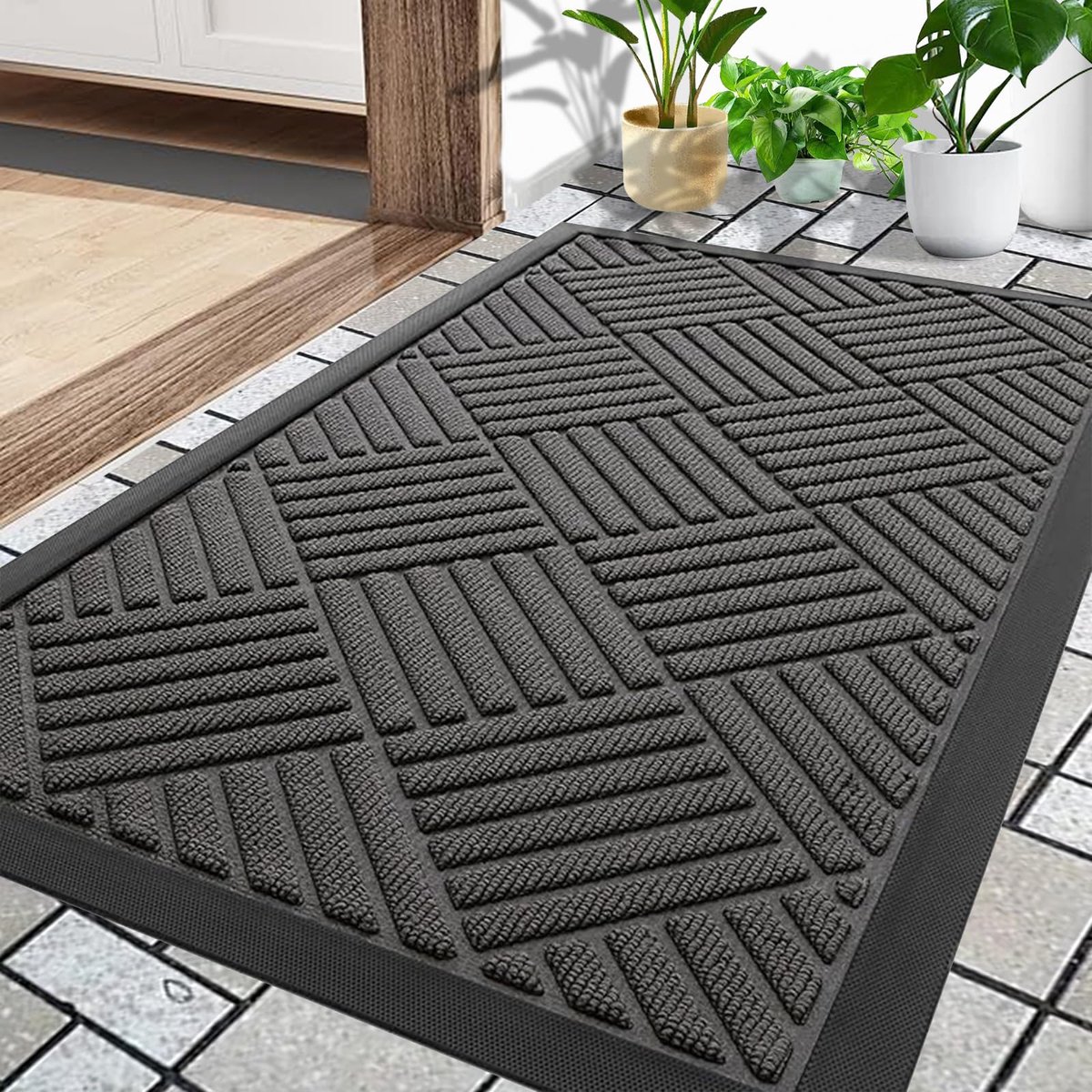 Deurmat voor buiten, 60 x 90 cm, siliconen, vuilvangmat, antislip, stofdicht en wasbaar, donkergrijs
