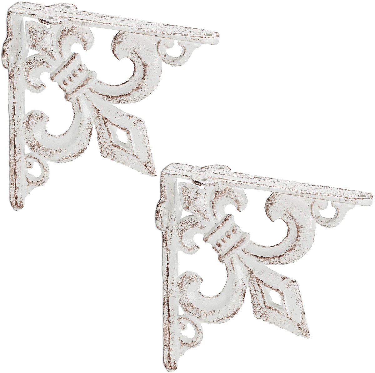Plankdragers gietijzer, schapdragers antiek, ornamenten, vintage planksteunen, wit