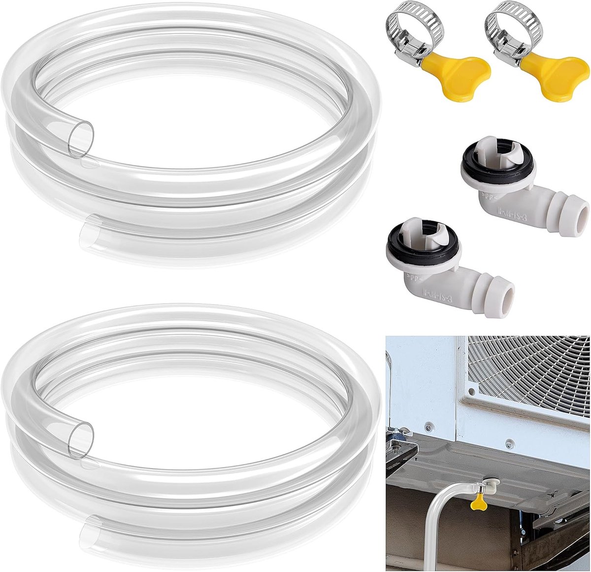 2 Stuks 3 Voet Flexibele Condensslang - Afvoerslang voor Airconditioners - Airco Slang - Met Klem - Airconditioning Accessoires - Airconditioning Gereedschap - Voor Luchtontvochtigers, Airconditioners, Tuinkranen - Voor Raamairco en Mini-Split-Units
