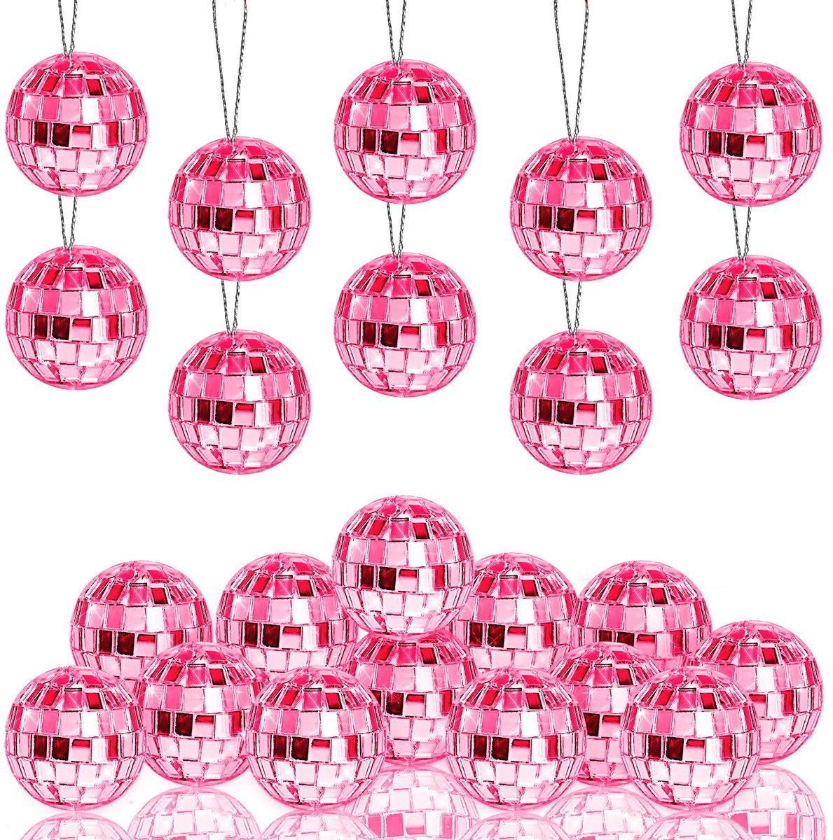 Spiegel discoballen roze mini discoballen ornamenten reflecterende spiegel bal taart decoratie met touw voor DJ Club Kerstmis Valentijn boom bruiloft