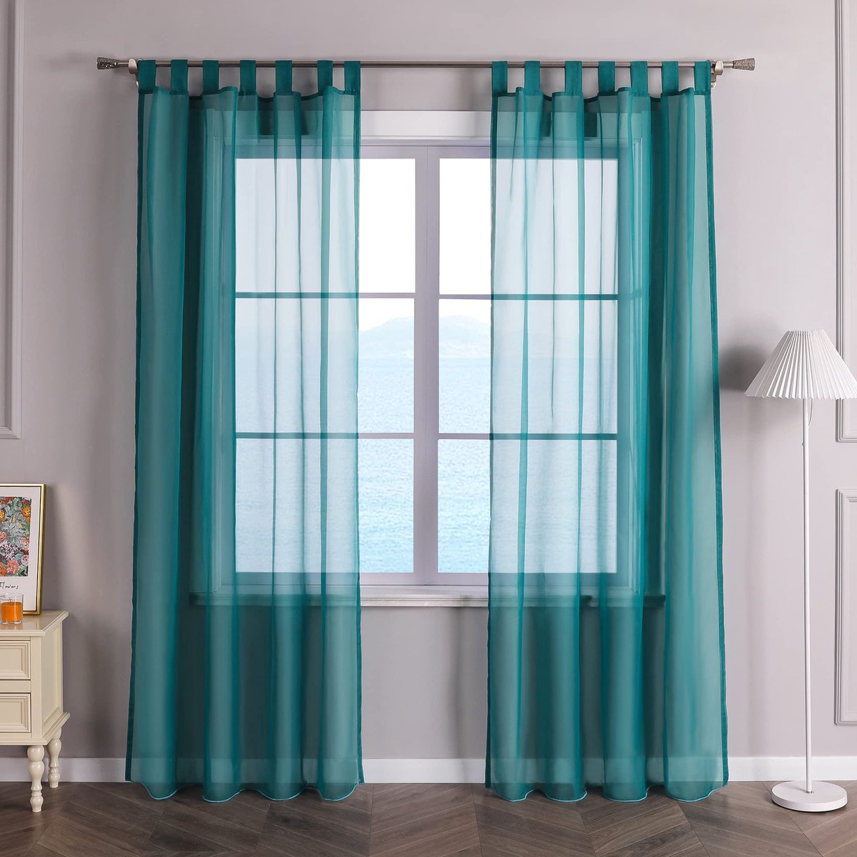 Transparante Voile Gordijnen met Lussen - Blauw 140 x 225 cm