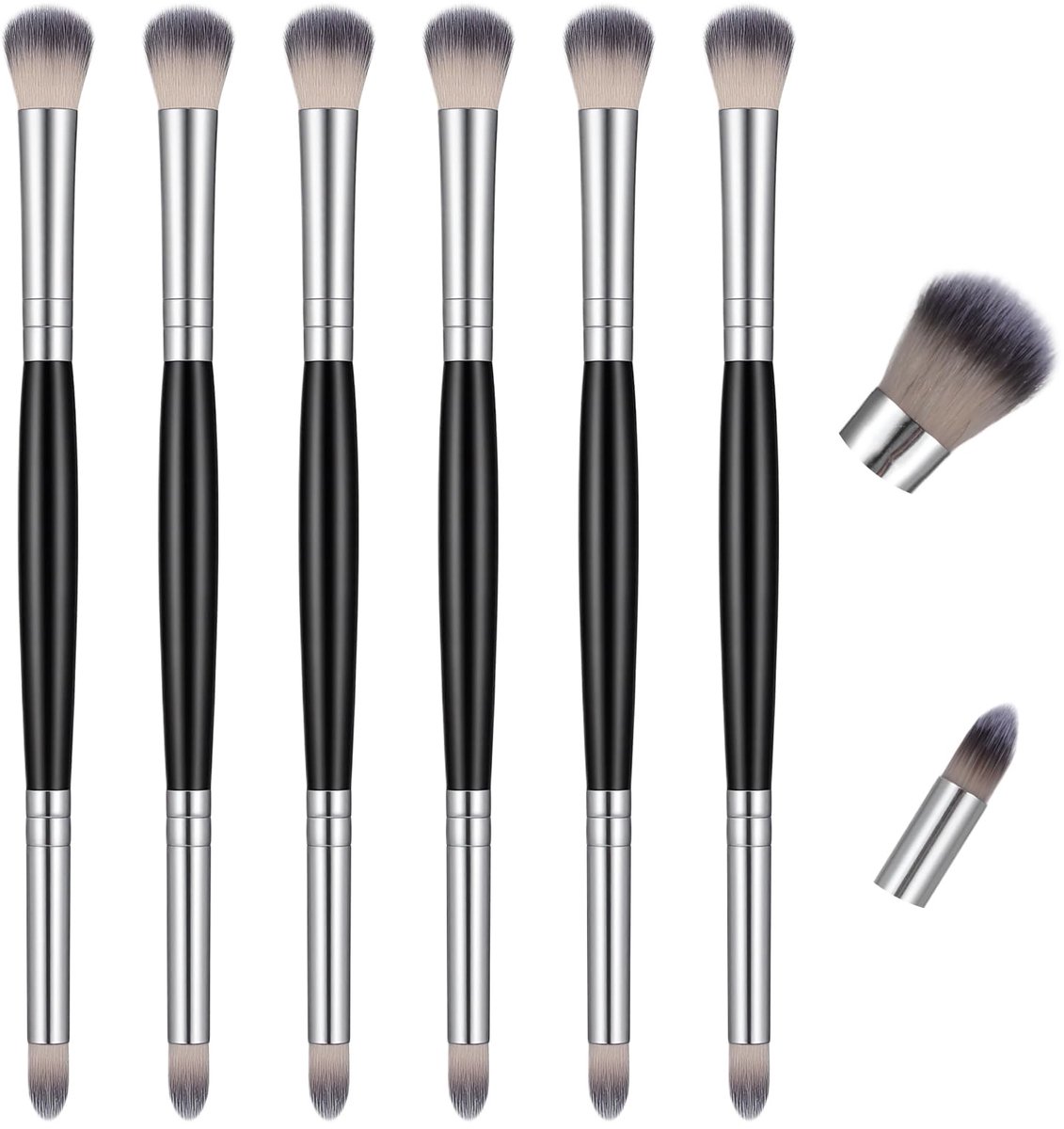 6 stuks, make-upkwasten, concealerkwast, eyeliner, smudge-kwastenset, dubbele kop, make-upkwast, make-up voor concealer, highlighter, los poeder