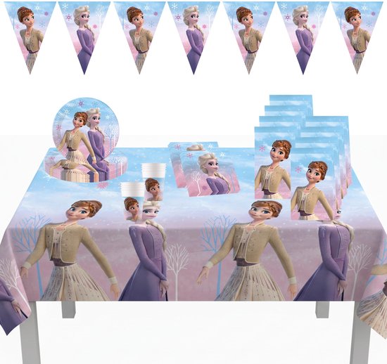 DY10273863 - Frozen II Wind Spirit Party Set Large, borden, servetten, bekers, tafelkleed, tassen, banner, tafeldecoratie, verjaardagsdecoratie
