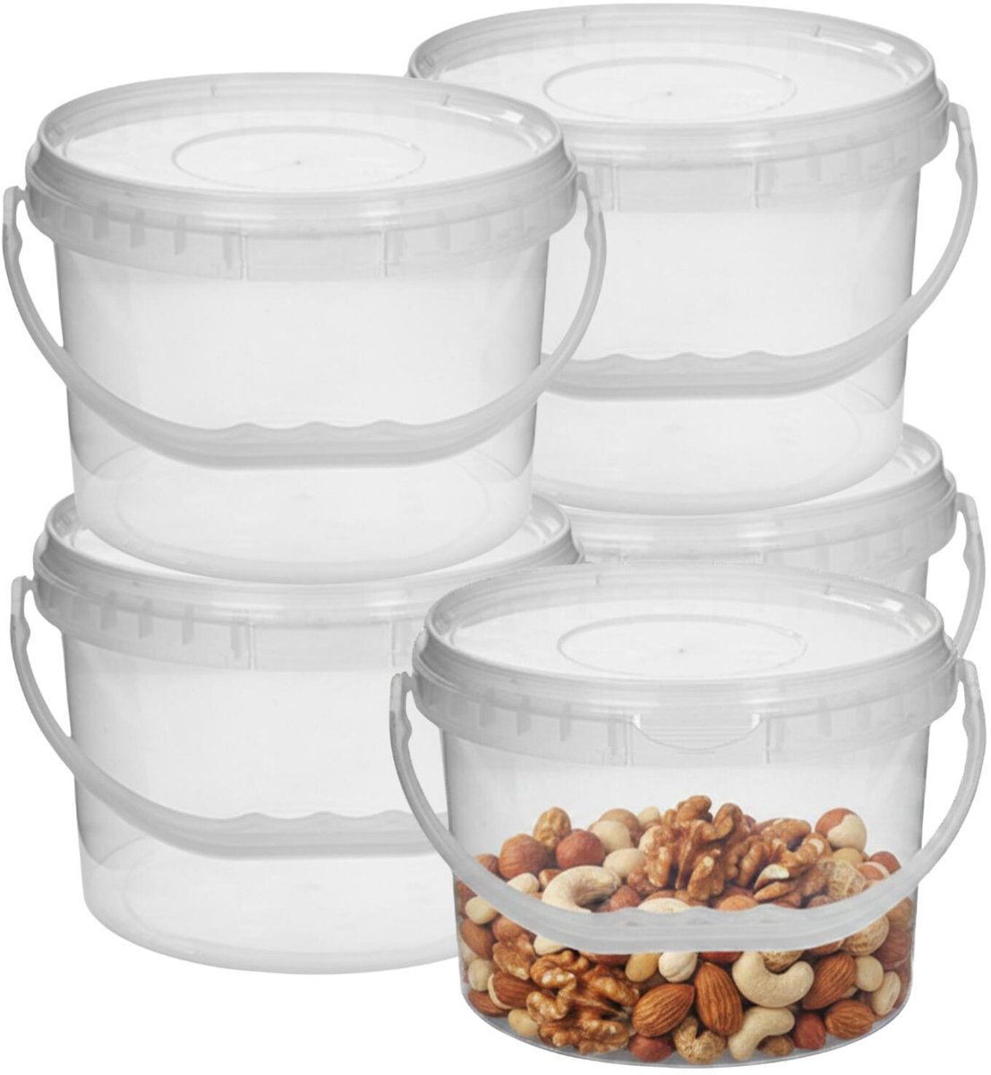 CM Opslag emmer/box met deksel en handvat - 5x - transparant - 6.5 liter - voedsel - dierenvoer - korrels - lege containers - wecken
