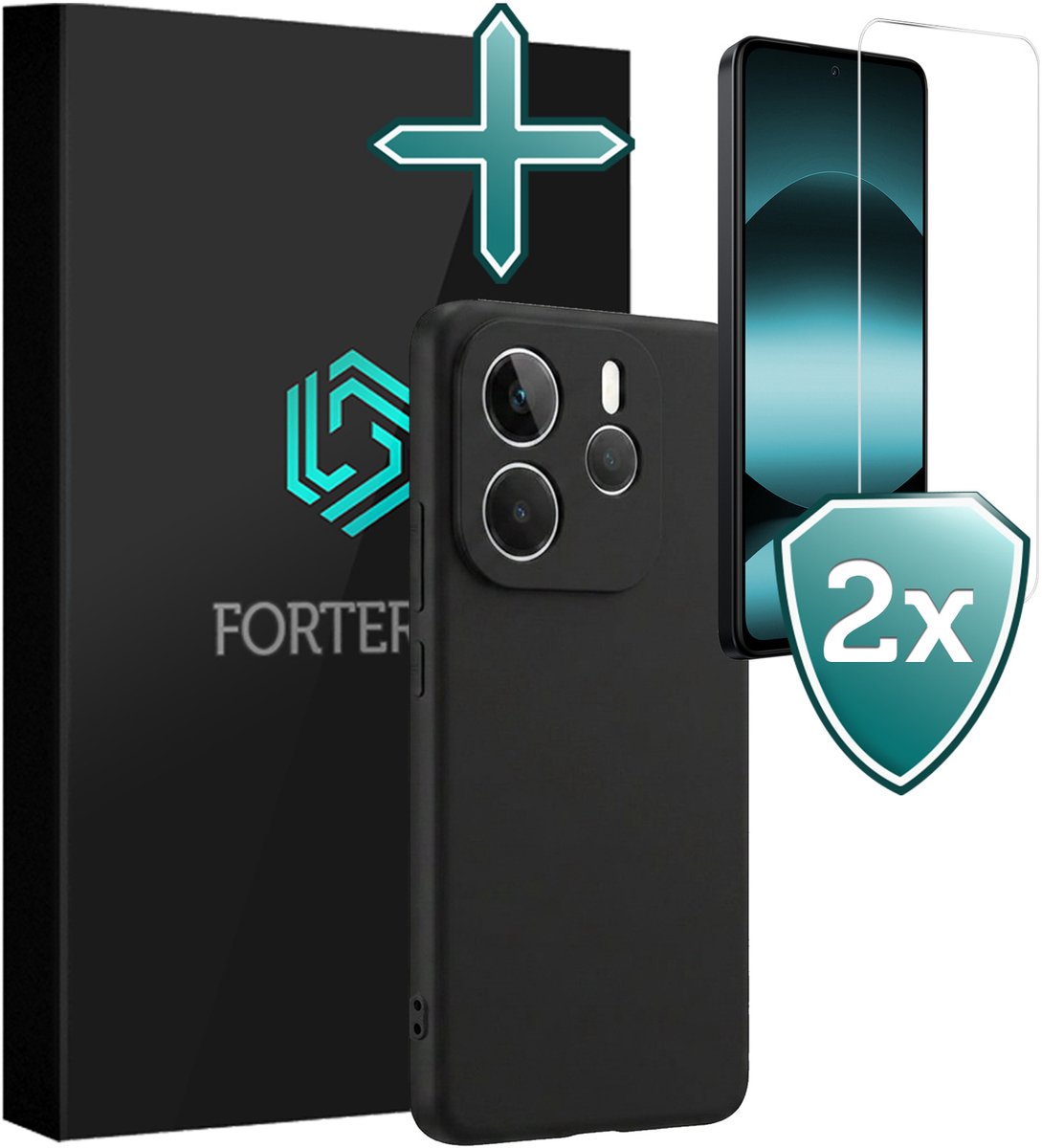 Hoesje Met 2x Screenprotector - Geschikt voor Xiaomi Redmi Note 14 5G - Sterk & Shockproof - Telefoon Hoes - Back Cover - Siliconen Case - Zwart