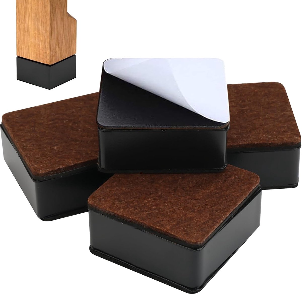4 stuks zelfklevende meubelverhoger van koolstofstaal, tafelverhoger 3 cm, metalen meubelpoten, antislip, 6 cm diameter, meubelverhoger voor bank, salontafel, kast, bed, bureau, vierkant, zwart