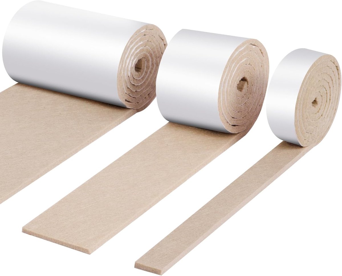 Meubelpads, 3 rollen viltpads 100cm x 10cm/5cm/2cm zelfklevende vloerbeschermers, meubelpads voor stoelvoeten, tafel, bed, bankpoten, anti-kras en anti-slip (bruin)