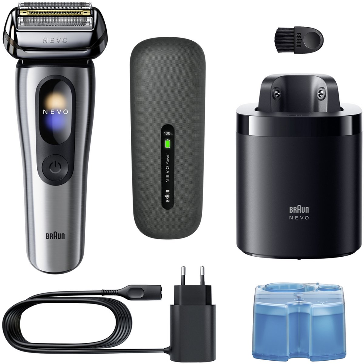 Braun NEVO Elektrisch Scheerapparaat - met AeroTouch-technologie - Smart display - Inclusief 7in1 NEVO Care System - Reisetui met Stroomvoorziening - NEVO17000C - Zilver - Scheerapparaat voor Mannen thumbnail 2