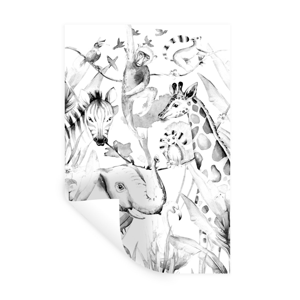 Muurstickers - Sticker Folie - Waterverf - Dieren - Jungle - Olifant - Jongens - Meisjes -