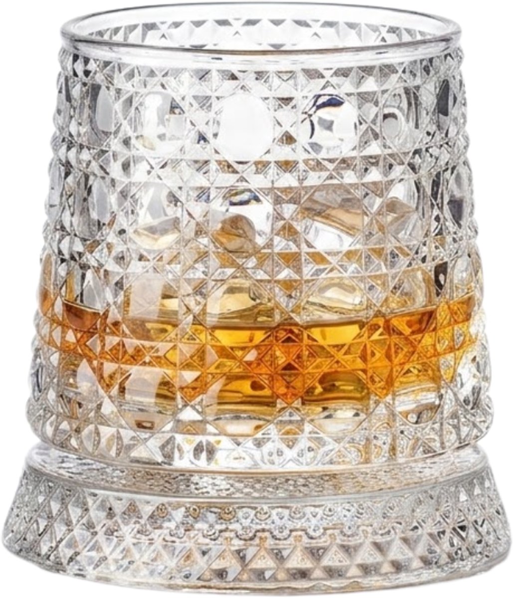 Home & Marker – Draaiend Kristallen Whiskyglas – Luxe Whiskey Glas met Roterende Bodem – Kristal Tumbler voor Whisky, Bourbon & Cocktails – Cadeau voor Whisky Liefhebbers – 260 ml – GLASORA