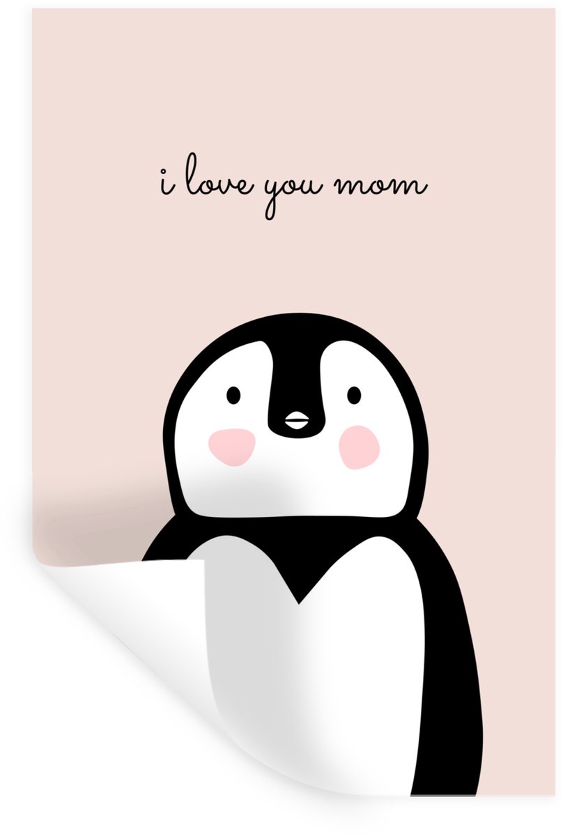 Muurstickers - Sticker Folie - Quote voor Moederdag – i love you mom met pinguïn – lichtro
