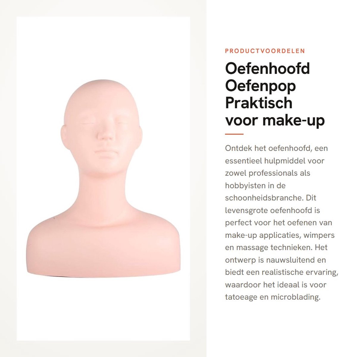 Dailygoods- Oefenhoofd levensgroot - Oefenpop - Make-up - Wimpers - Tatoeage - Microblading - Hoogte 40 cm, schouderbreedte 32 cm - Mannequin