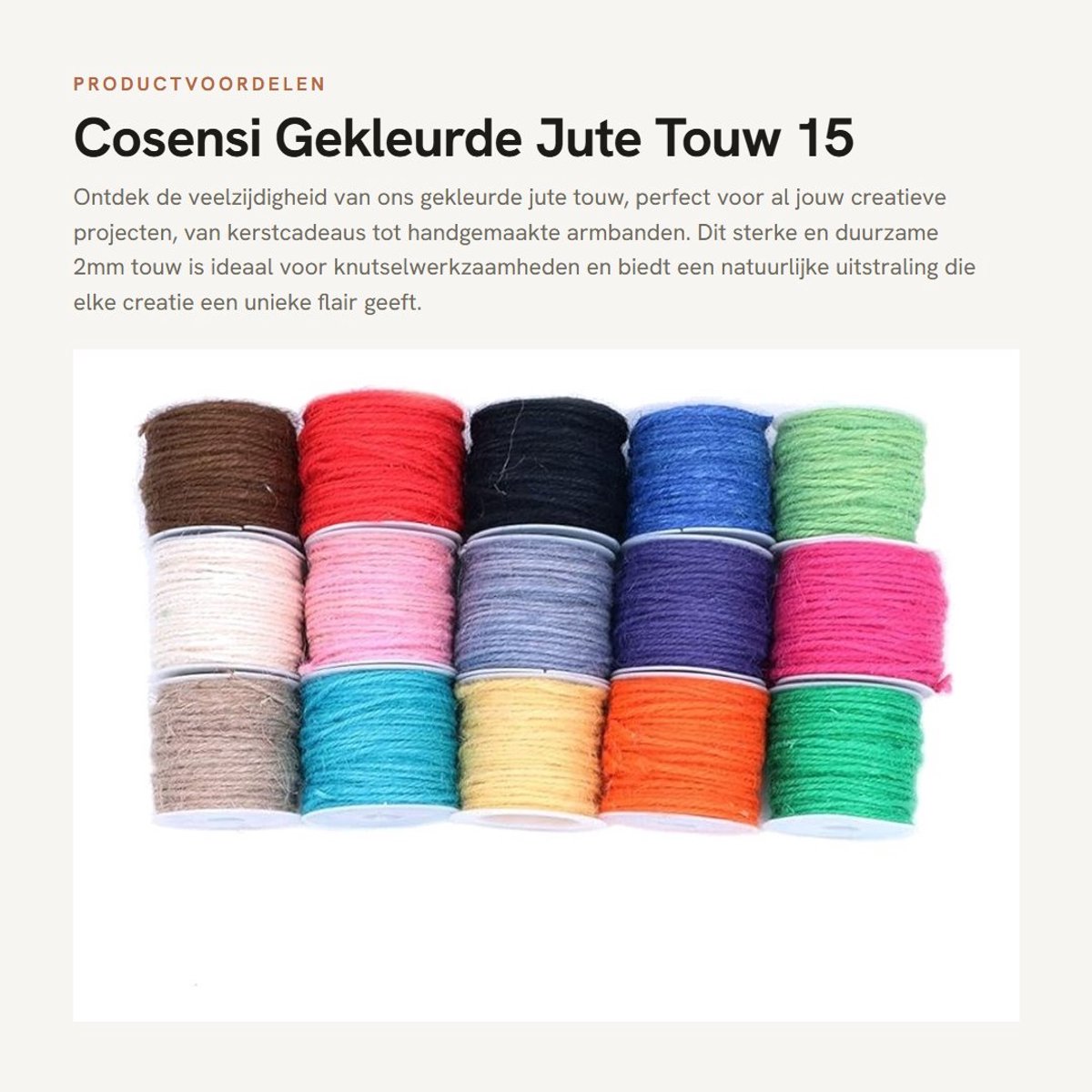 Dailygoods- Jute Touw 15 Rollen - 2 mm Dikte - Natuurlijke Hennep - Sterk en Duurzaam - Ambachtelijk Gebruik - Perfect voor Inpakken
