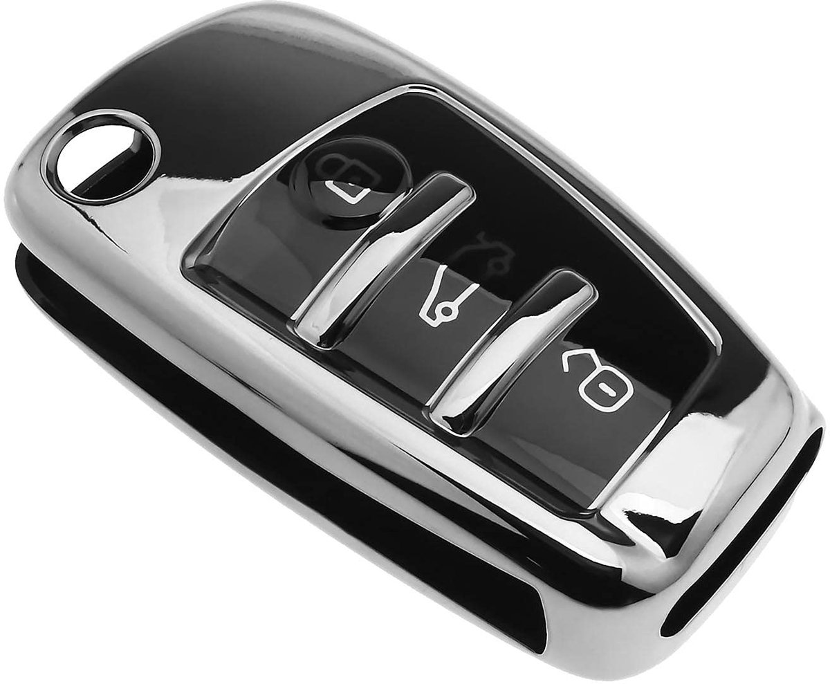 Dailygoods - TPU Autosleutel Cover - Zilver, 3 Knoppen, Compatibel met Audi