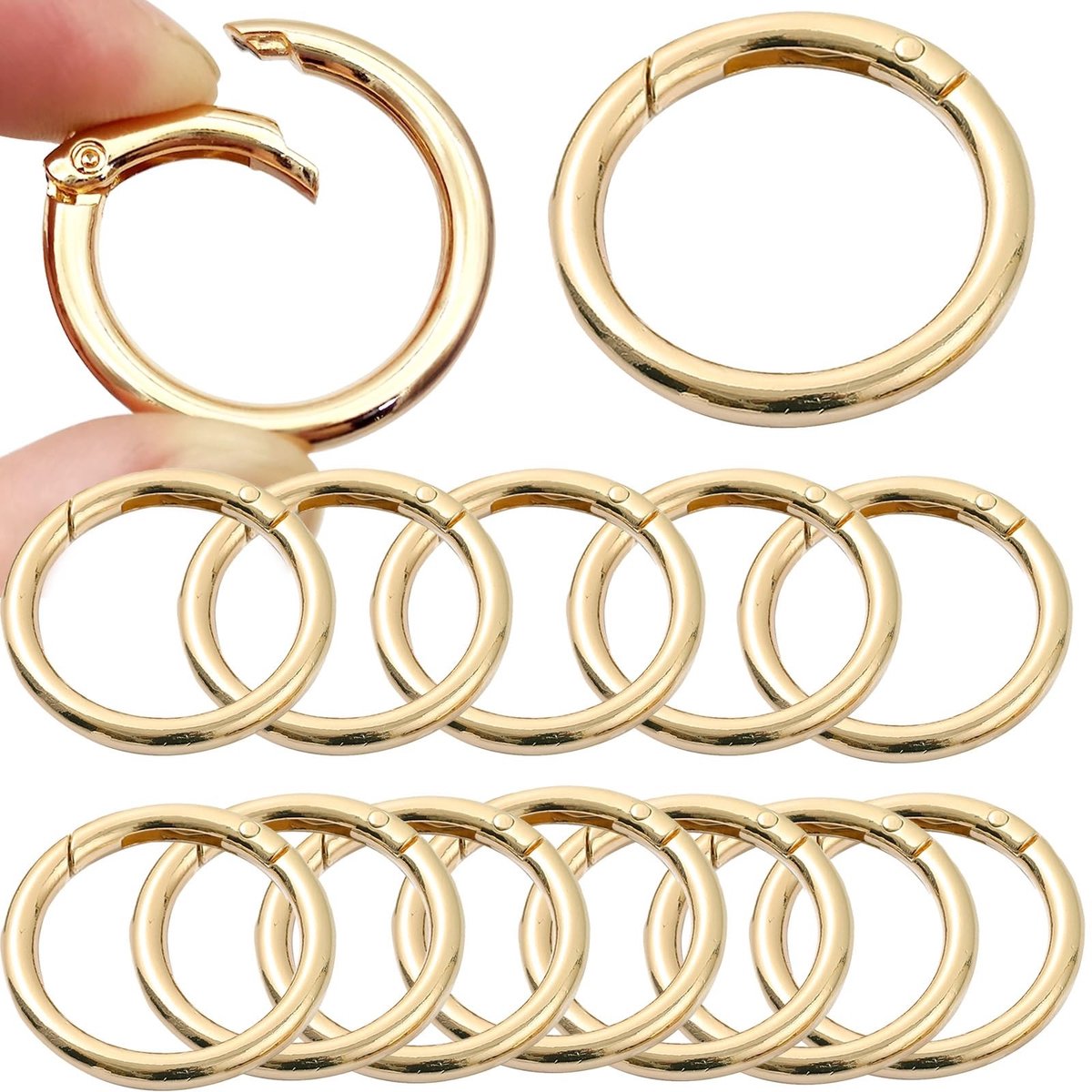Dailygoods - 15 stuks ronde karabijnhaken, 40 mm, grote ronde karabijnring met kliksluiting, voor portemonnee, handtas, sleutelhanger, handwerk, karabijnhaak, accessoires (goud)
