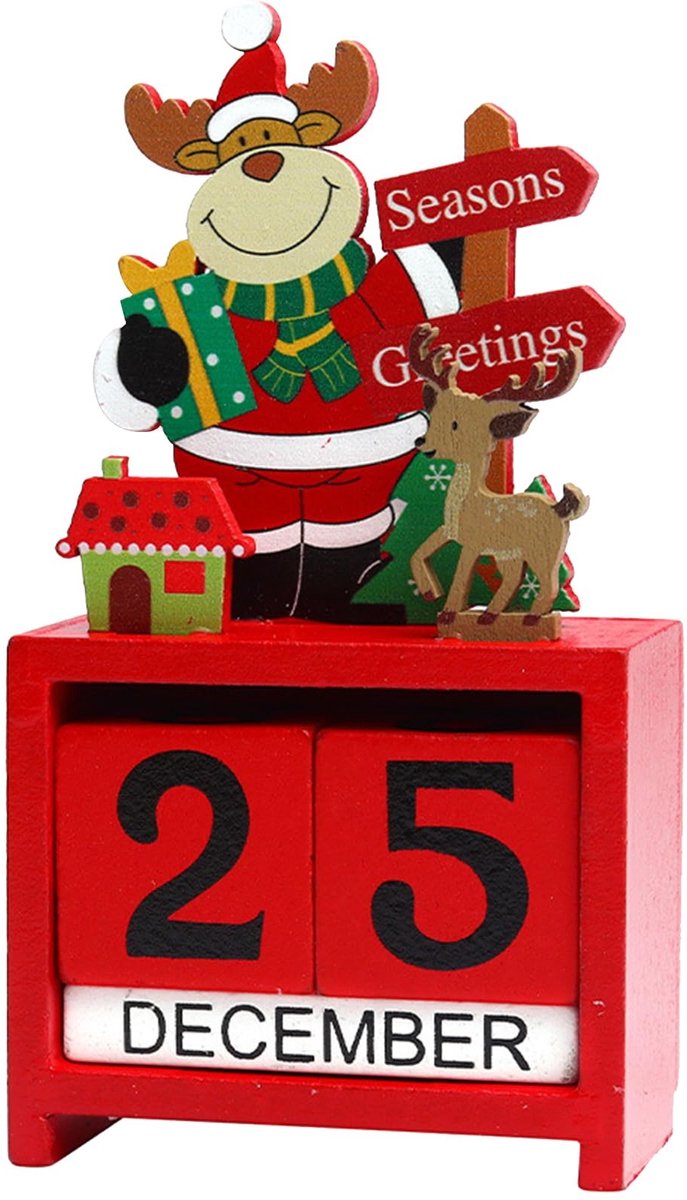 Dailygoods- Adventskalender Hout - Herbruikbaar - Cijferkubus - Rendieren - Feestdecoratie - Instelbare Datummodules - Kerstkalender