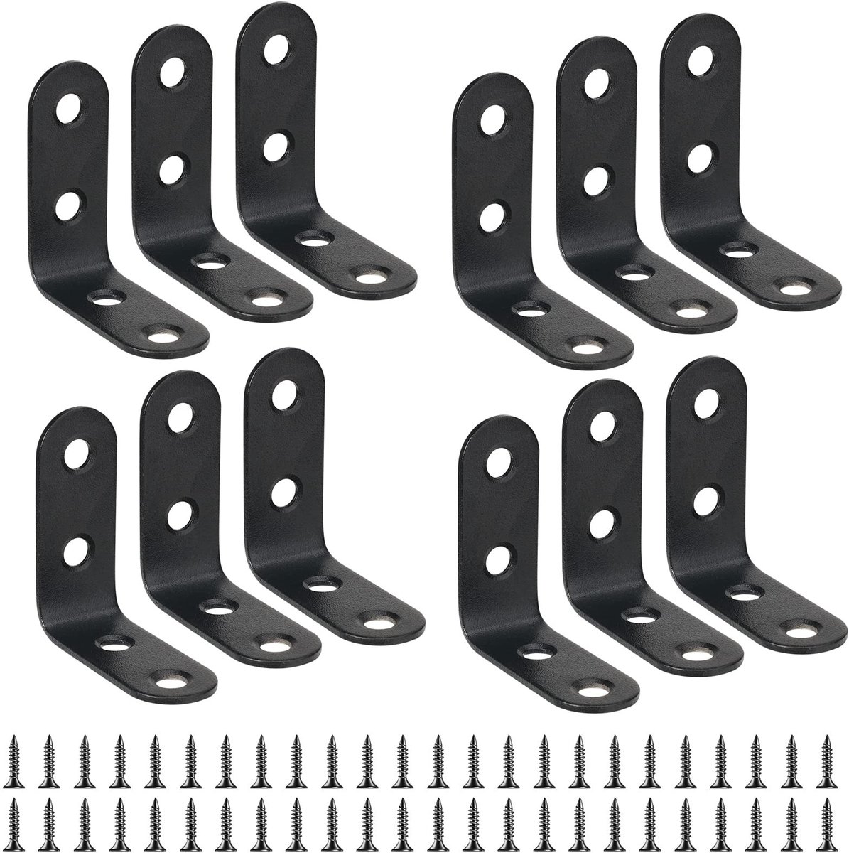 Dailygoods- Bevestigingsbeugels 12 Stuks - 40 mm x 40 mm - Zwarte L-vormige Beugel - Hoek 90 Graden - Roestvrij Staal - Verstevigd 4-gatsontwerp - Hoekbeugels